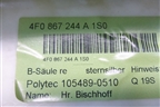 Обшивка стойки центральная верхняя правая (4F0867244) для Audi A6 (C6) с 2004-2011г