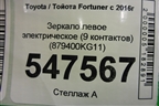 Зеркало левое электрическое (9 контактов) (879400KG11) для Toyota Fortuner с 2016г