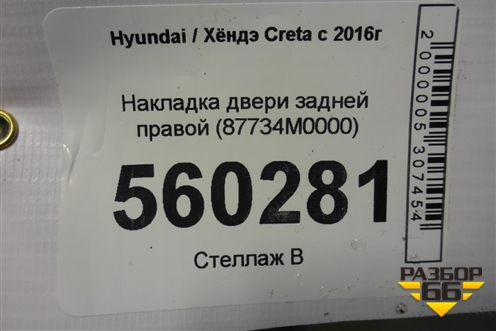 Накладка двери задней правой (87734M0000) для Hyundai Creta с 2016г