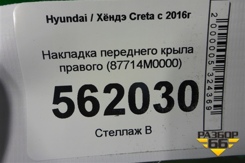 Накладка переднего крыла правого (87714M0000) для Hyundai Creta с 2016г