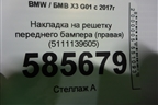 Накладка на решетку переднего бампера (правая) (5111139605) для BMW X3 G01 с 2017г