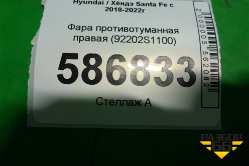 Фара противотуманная правая (до 2020г) (92202S1100) для Hyundai Santa Fe с 2018-2024г