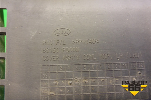 Решетка стеклоочистителей левая (86150FD000) для Kia Rio с 1999-2005г