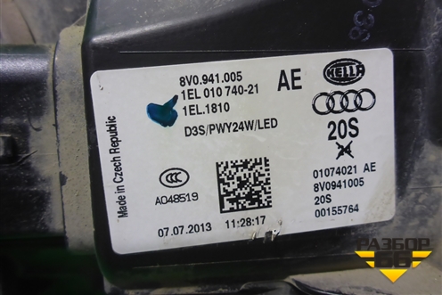 Фара левая (до 2016г ксенон без блока и лампы) (8V0941005AE) для Audi A3 (8V) с 2012-2020г