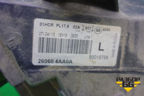 Фара левая (галоген) (260754AA0A) для Nissan Almera G15 с 2012г