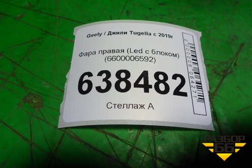 Фара правая (Led с блоком) (6600006592) для Geely Tugella с 2019г