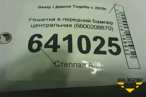 Решетка в передний бампер центральная (6600208870) для Geely Tugella с 2019г