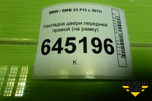 Накладка двери передней правой (на рамку) (51337299532) для BMW X5 F15 с 2013г