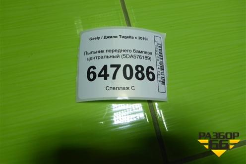 Пыльник переднего бампера центральный (5DA576189) для Geely Tugella с 2019г