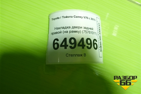 Накладка двери задней правой (на рамку) (75761011) для Toyota Camry V70 с 2017г