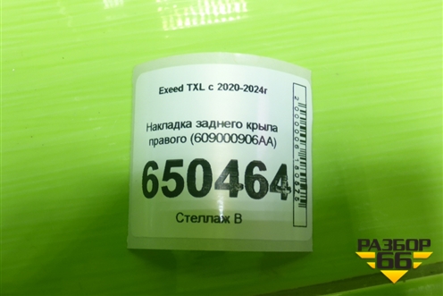 Накладка заднего крыла правого (609000906AA) для Exeed TXL с 2020-2024г