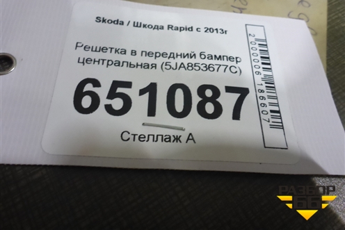 Решетка в передний бампер центральная (5JA853677C) для Skoda Rapid с 2013г