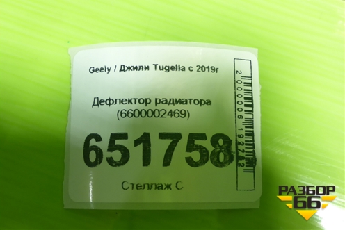 Дефлектор радиатора (6600002469) для Geely Tugella с 2019г