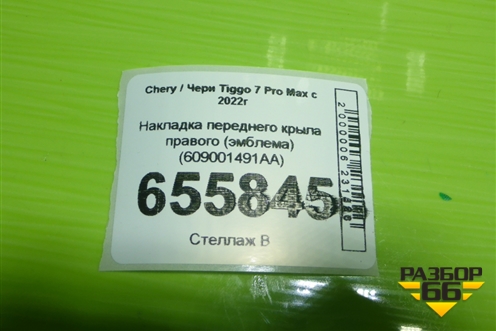 Накладка переднего крыла правого (эмблема) (609001491AA) для Chery Tiggo 7 Pro Max с 2022г