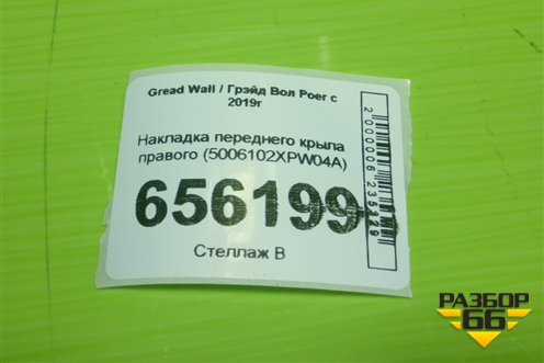 Накладка переднего крыла правого (5006102XPW04A) для Great Wall Poer c 2019г