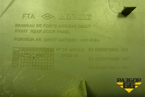 Обшивка двери задней правой под механику (до 2009г) (8200576862) для Renault Logan с 2004-2015г (Логан)