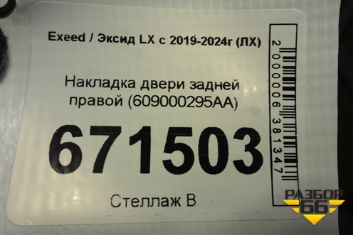Накладка двери задней правой (609000295AA) для Exeed LX с 2019-2024г (ЛХ)