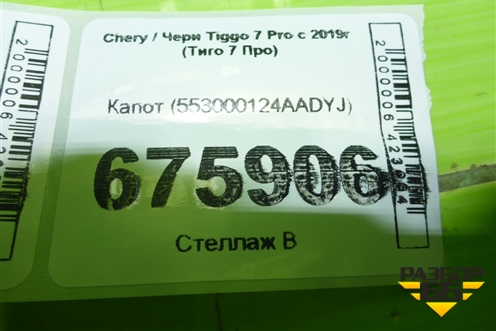Капот (553000124AADYJ) для Chery Tiggo 7 Pro с 2019г (Тиго 7 Про)