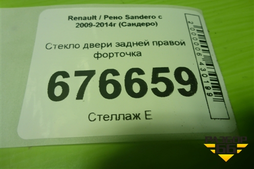 Стекло двери задней правой форточка для Renault Sandero с 2009-2014г (Сандеро)