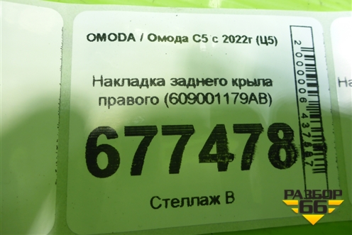 Накладка заднего крыла правого (609001179AB) для OMODA C5 с 2022г (Ц5)