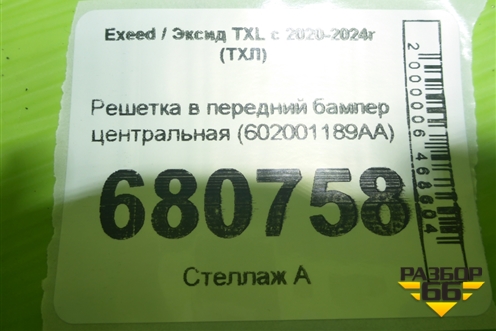 Решетка в передний бампер центральная (602001189AA) для Exeed TXL с 2020-2024г (ТХЛ)