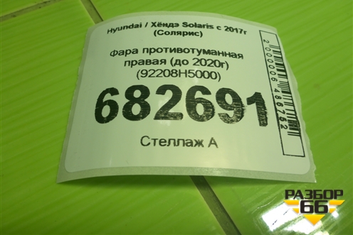 Фара противотуманная правая (до 2020г) (92208H5000) для Hyundai Solaris с 2017г (Солярис)
