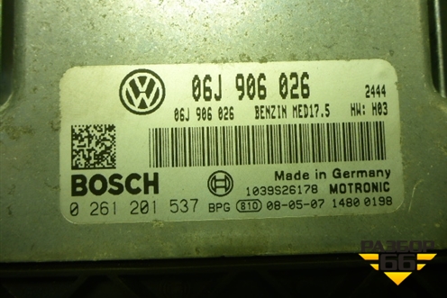 Блок управления двигателем (1.8л BZB МКПП) (06J906026) для Volkswagen Passat-CC с 2008г (Пассат ЦЦ)